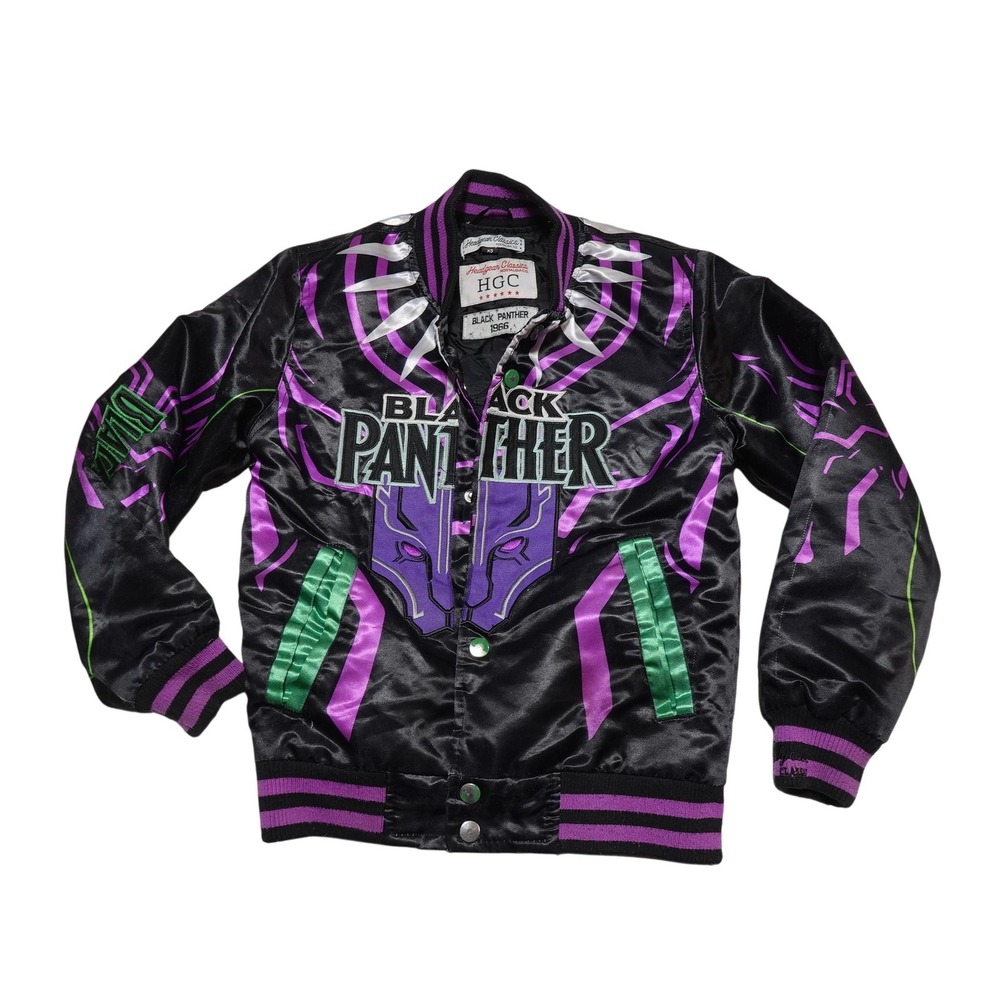 Headgear Classics Jacket Size XS Black Panther Satin Varsity Bomber Graphic